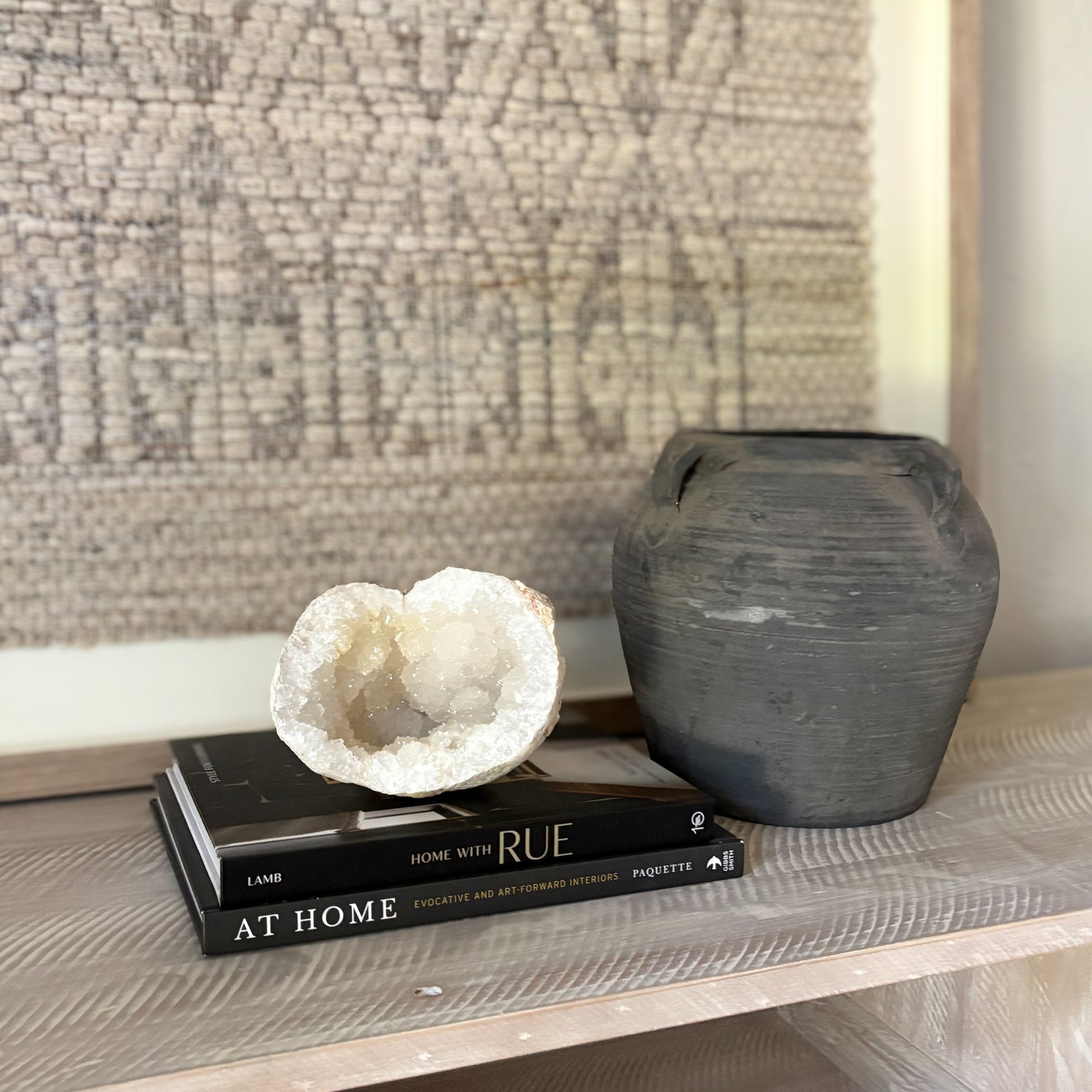 decorative white quartz crystal geode