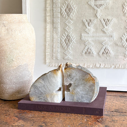 brazilian agate geode center bookend pair