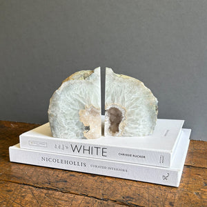 white brazilian agate geode center bookend pair