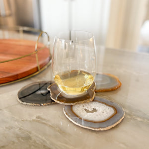 modern organic home decor, modern rustic kitchen accents, natural agate stone coasters