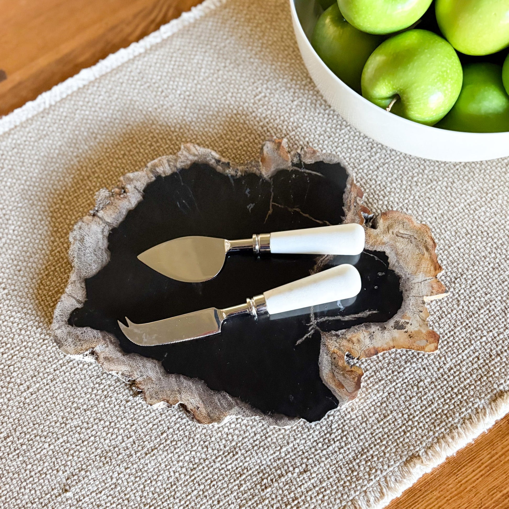 black and brown petrified wood charcuterie board