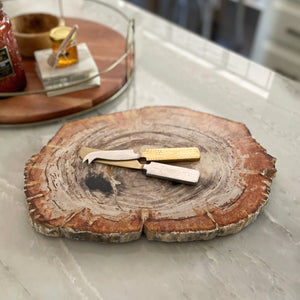 natural petrified wood charcuterie board, natural home accents