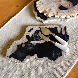 indonesian petrified wood cheese board, modern organic home decor