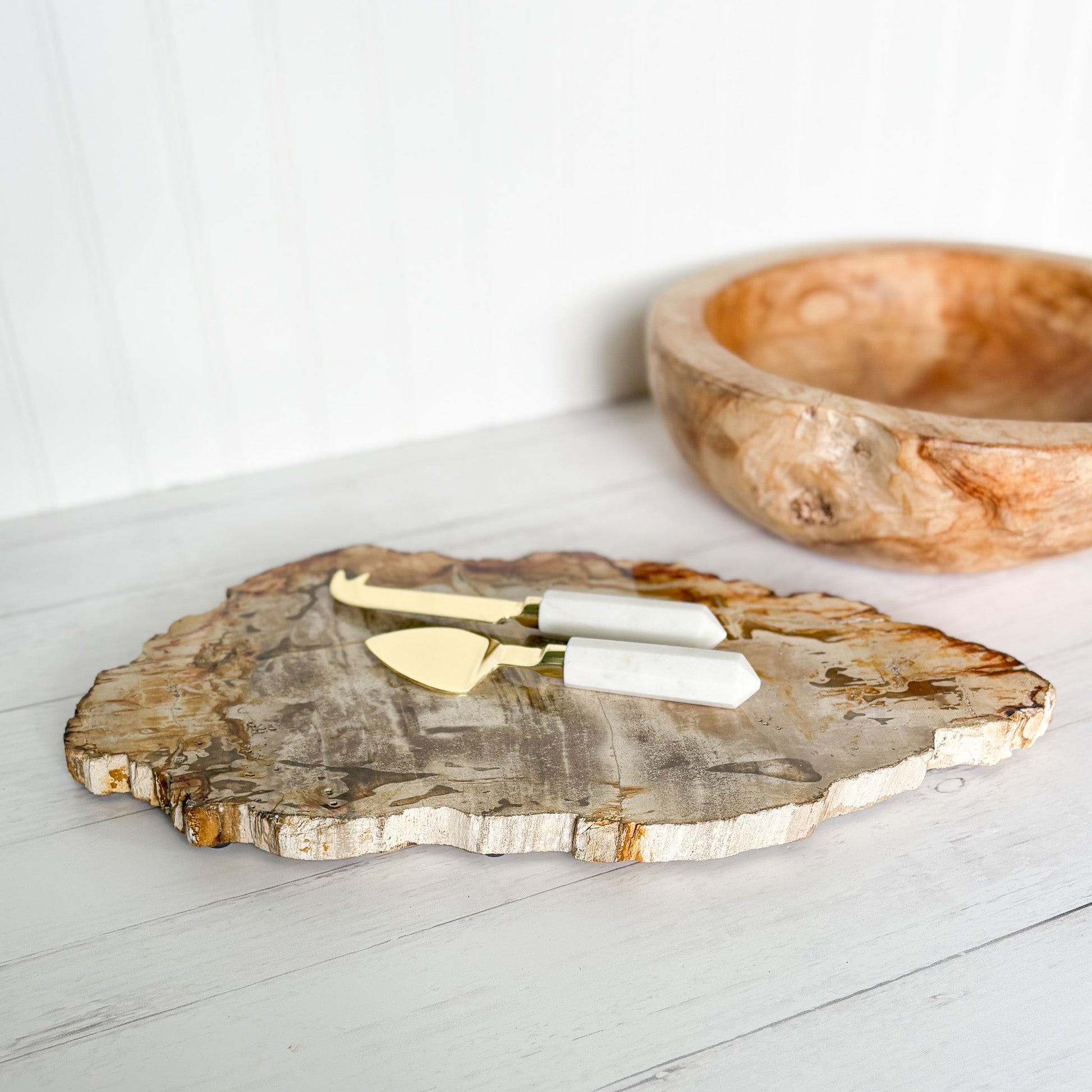 petrified wood serving tray