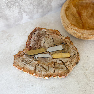 indonesian petrified wood cheese board, modern organic home accents