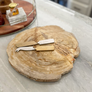 indonesian petrified wood cheese board, organic home decor