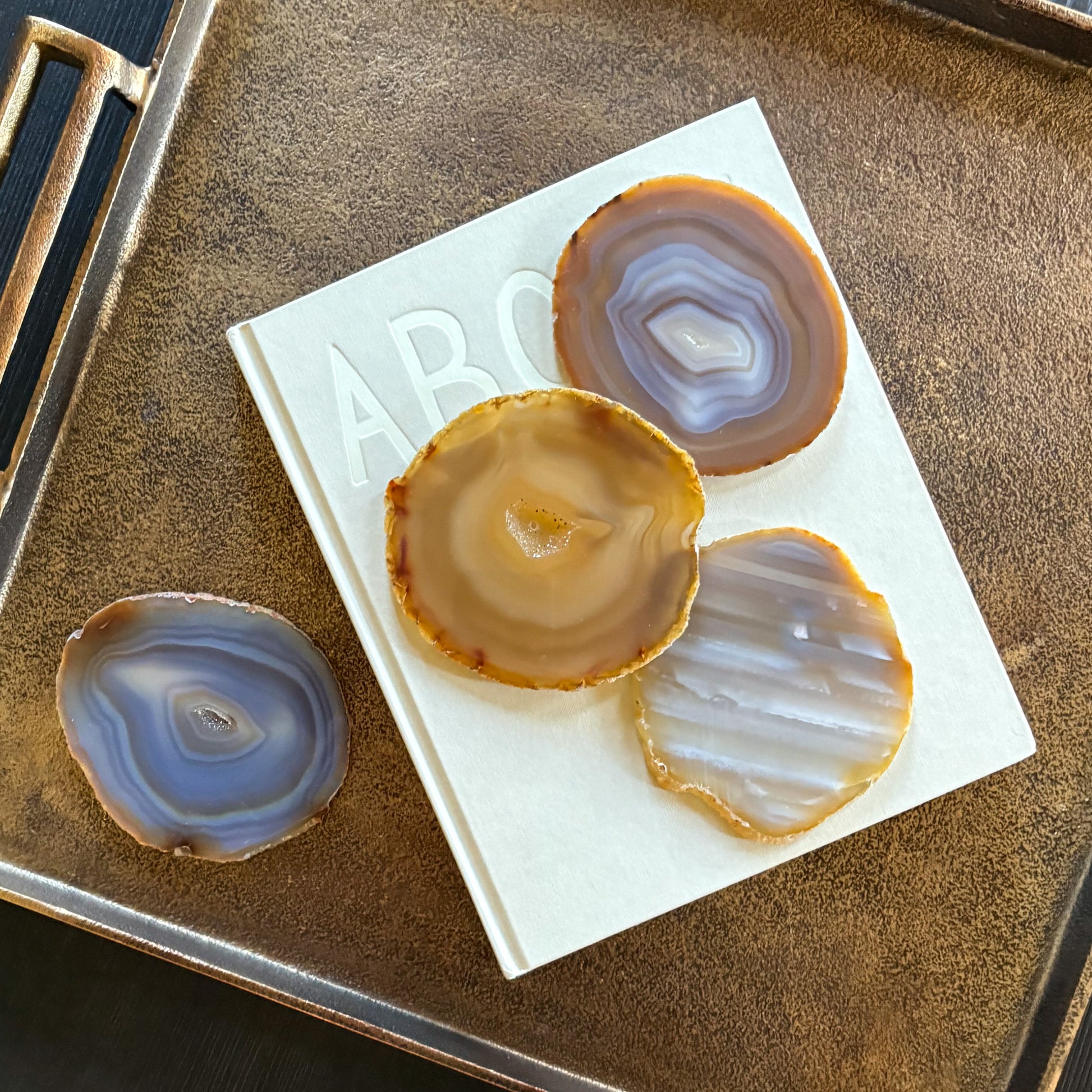 Elegant agate coasters in minimalist home décor setup