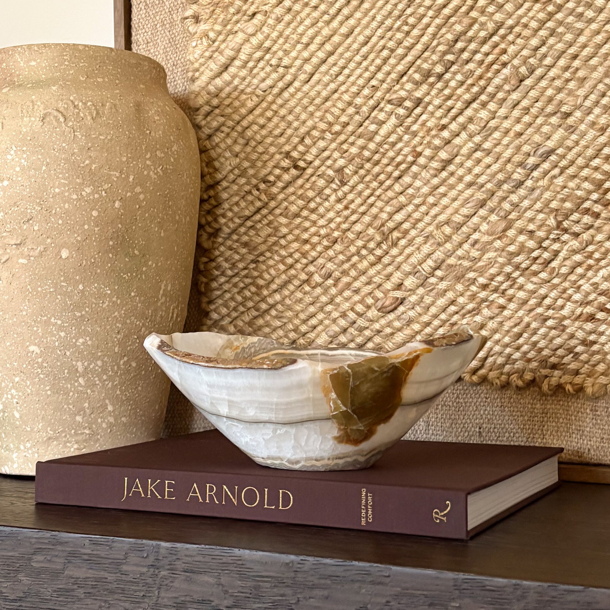 Natural olive onyx bowl used as a catchall dish, handmade stone decor