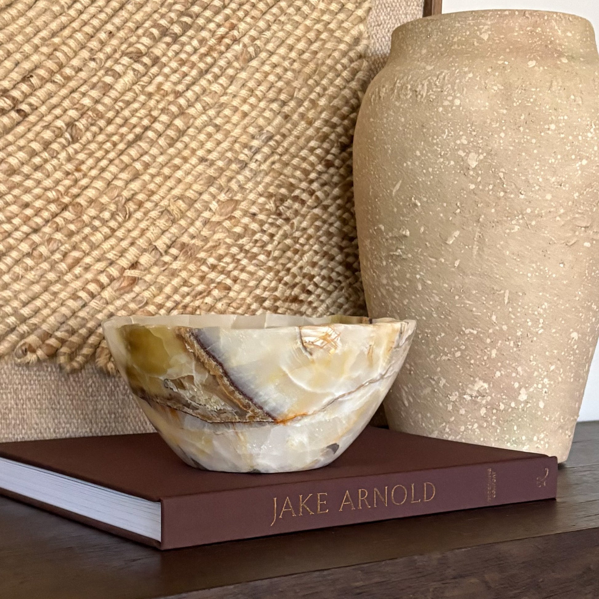 Hand carved olive onyx decorative bowl with natural green stone veining