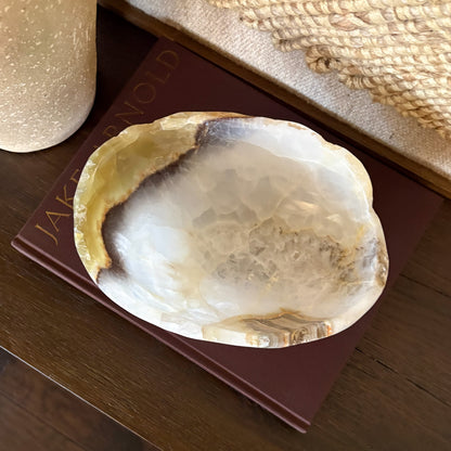 Natural olive onyx stone texture on hand carved bowl
