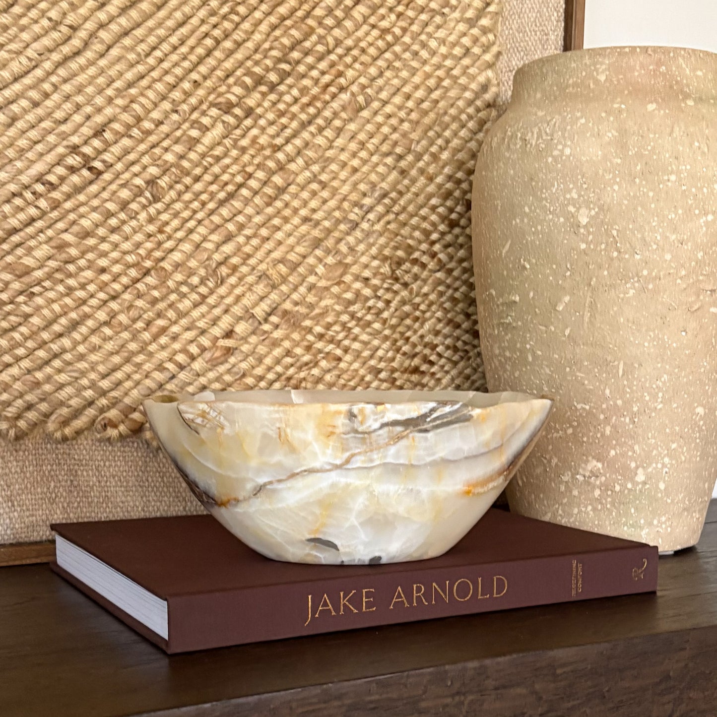 Hand carved olive onyx decorative bowl made from natural stone