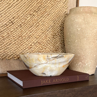 Hand carved olive onyx decorative bowl made from natural stone