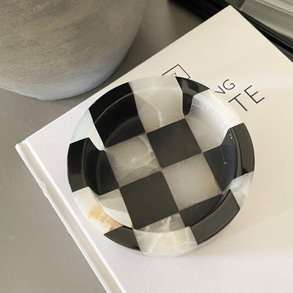 black and white home accents, natural marble and onyx checker trinket dish