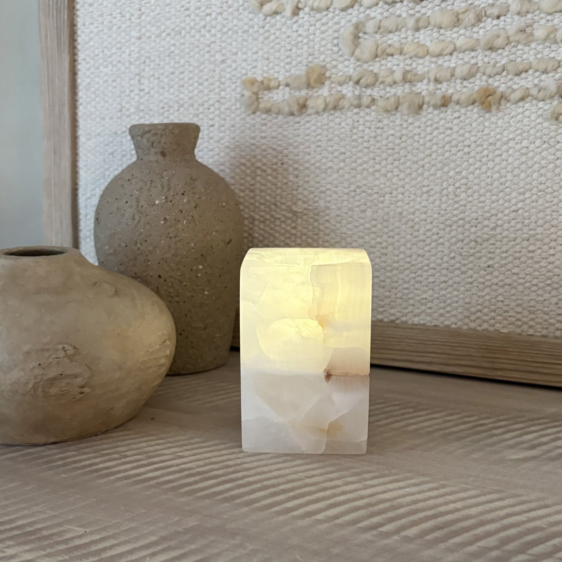 neutral stone candle holder, modern organic home decor