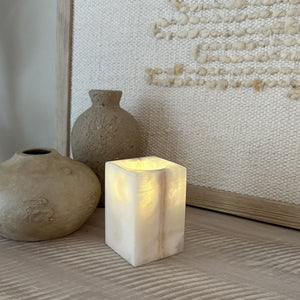 neutral mexican onux candle holder