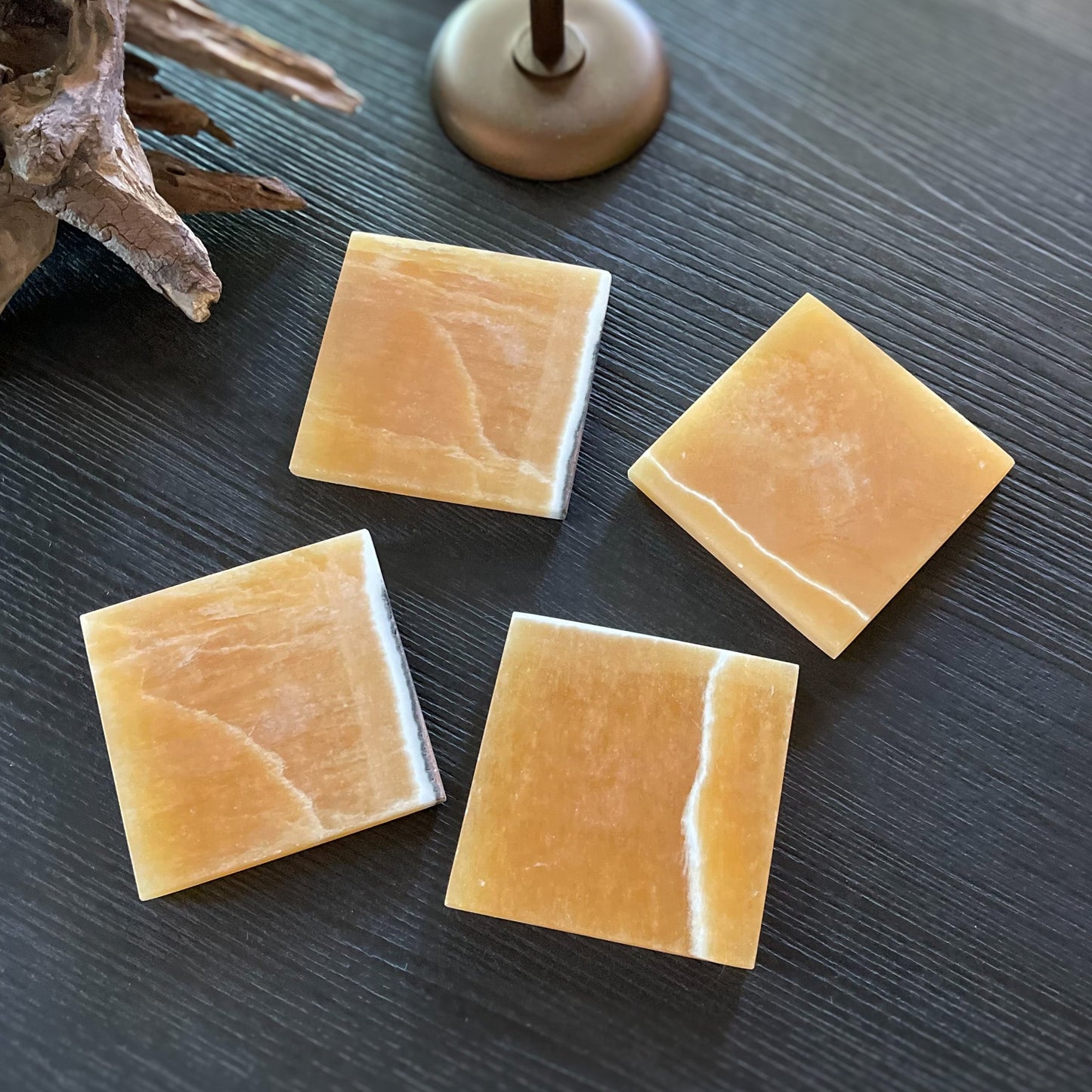 orange and white onyx coasters