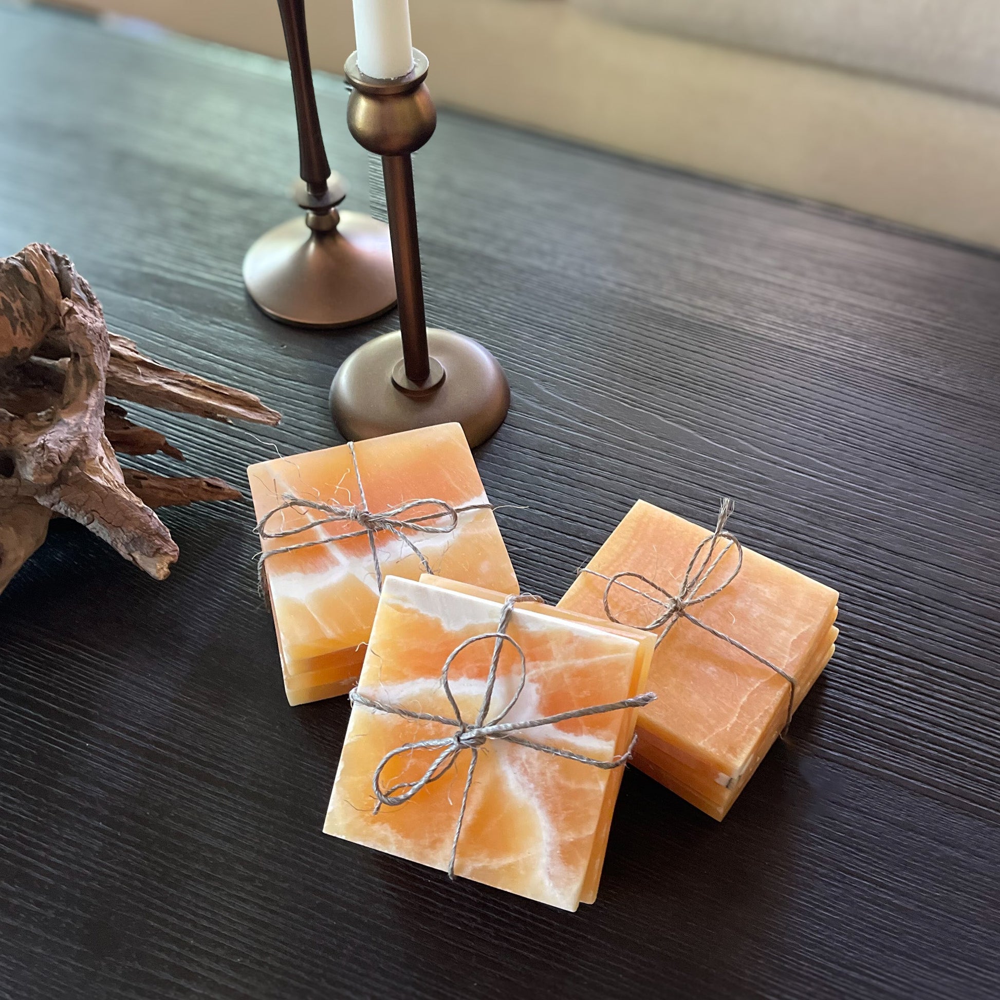 mexican orange calcite coasters
