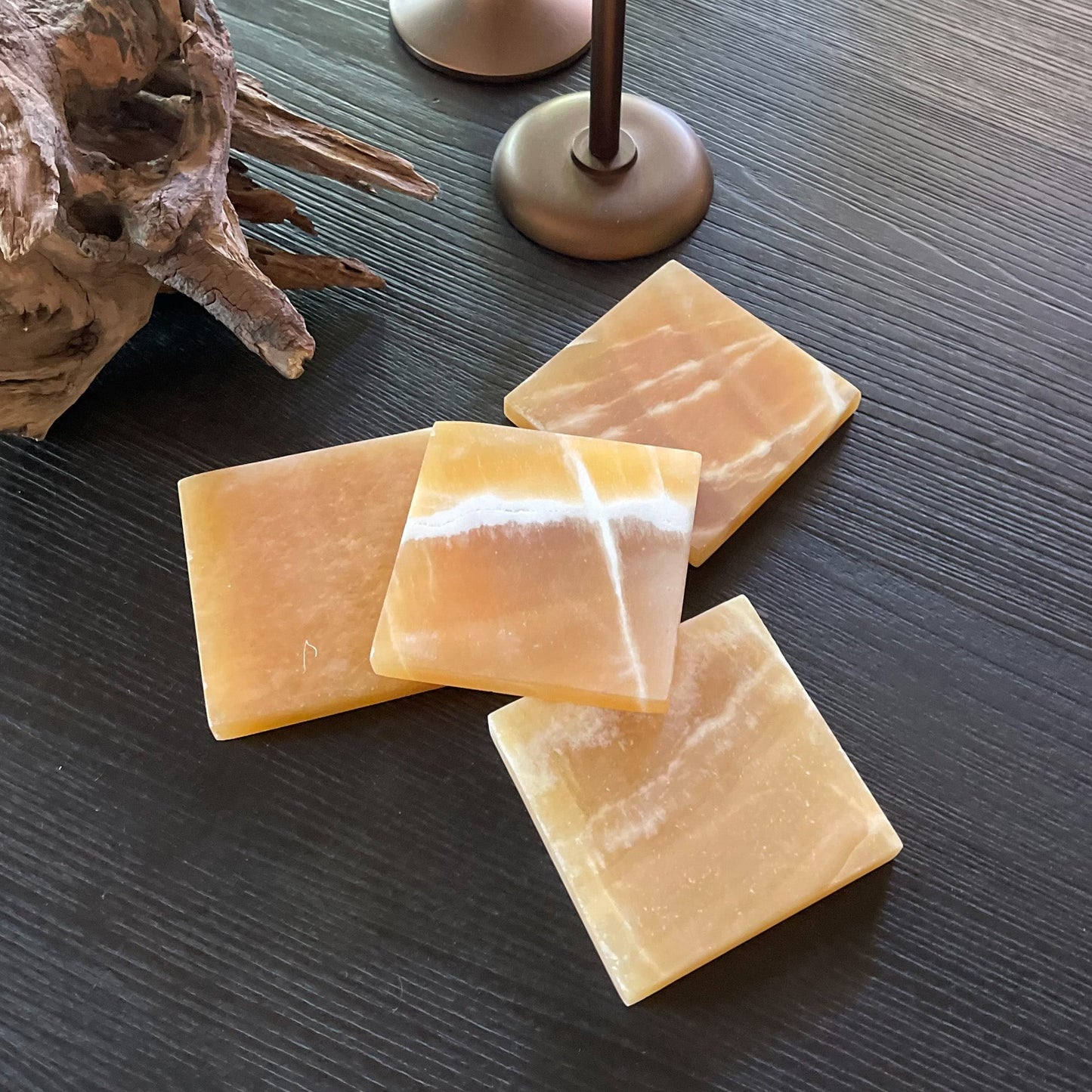 orange and white calcite coasters