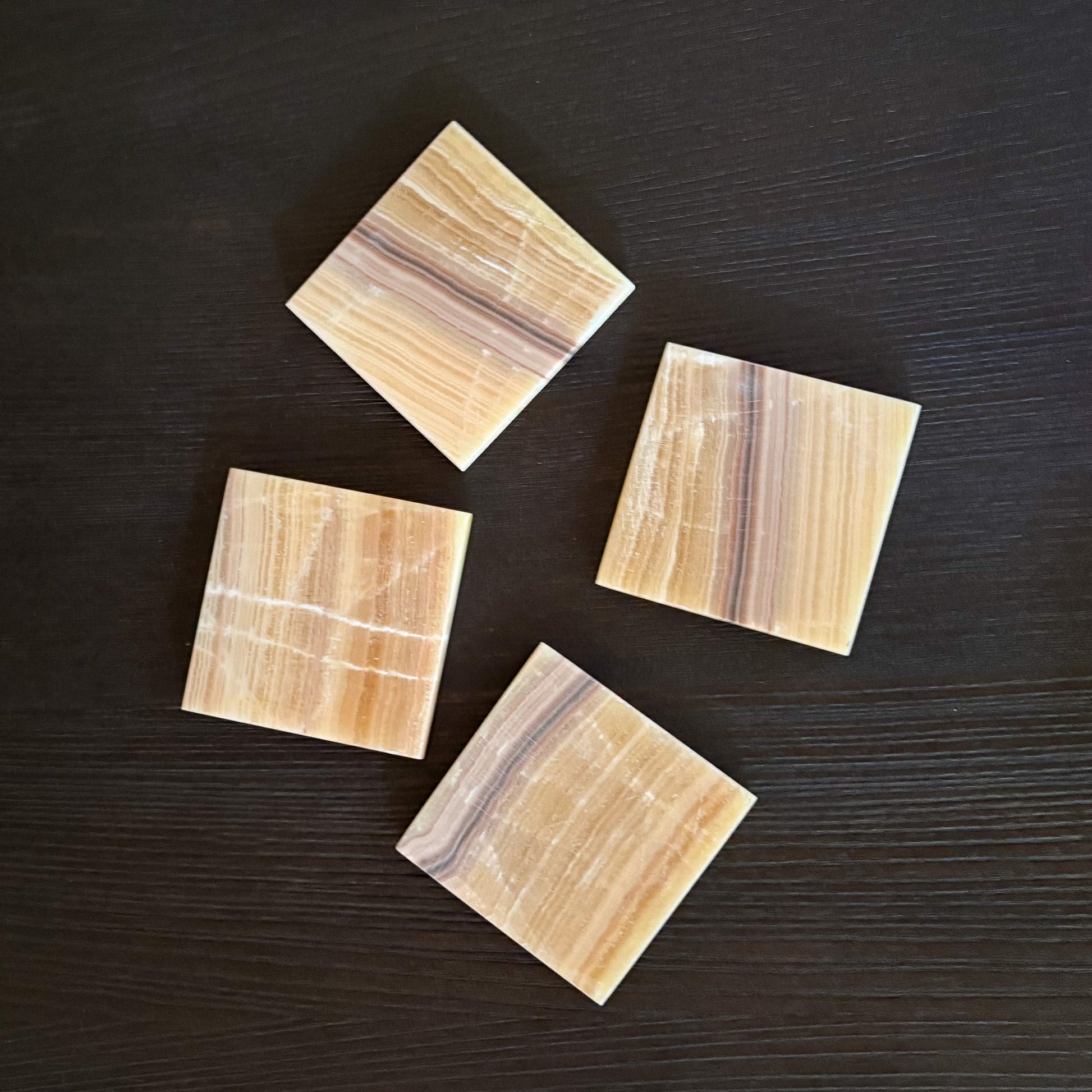 Orange onyx natural stone coaster set for contemporary home décor