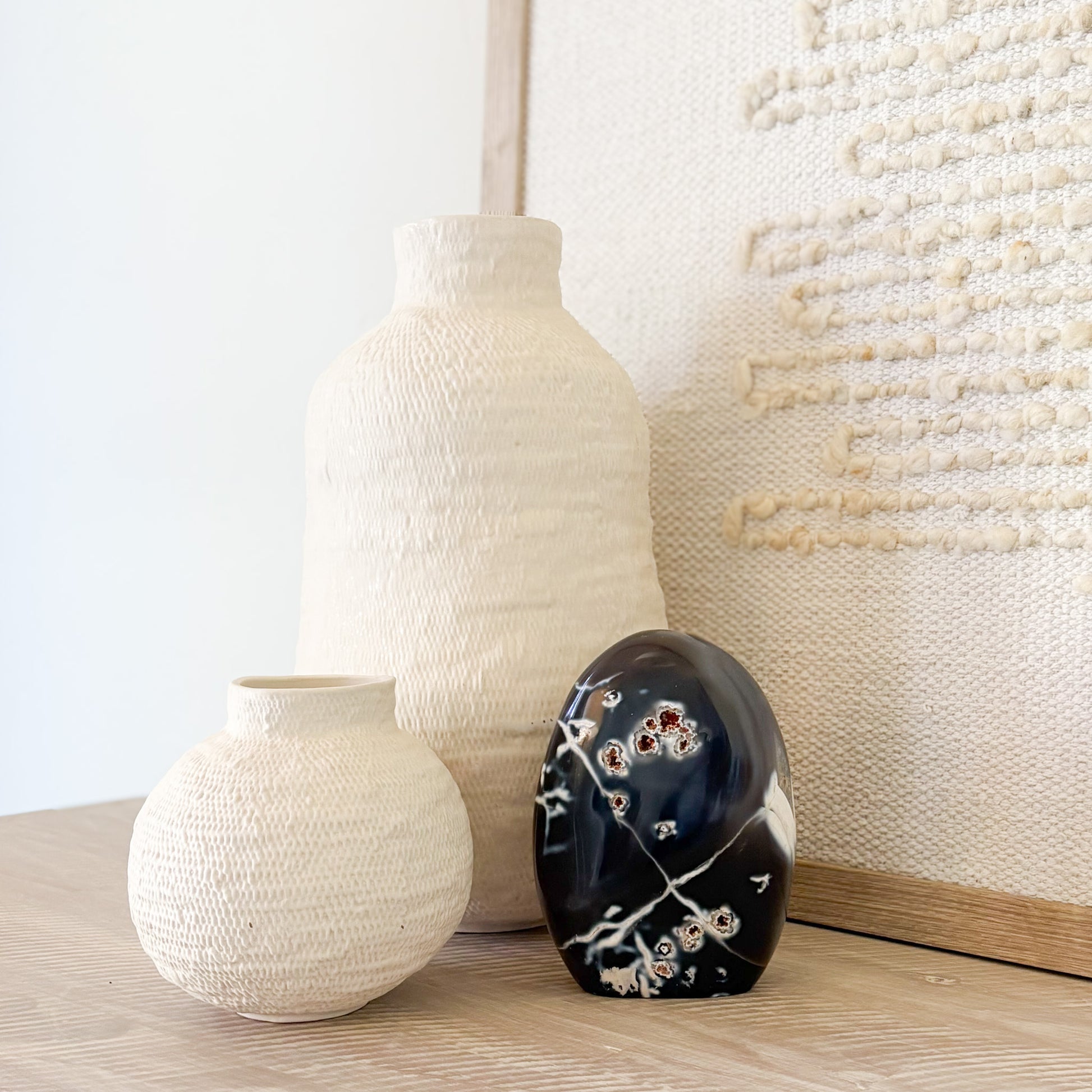Orca agate stone carving, polished crystal sculpture with ocean-inspired patterns, home decor piece