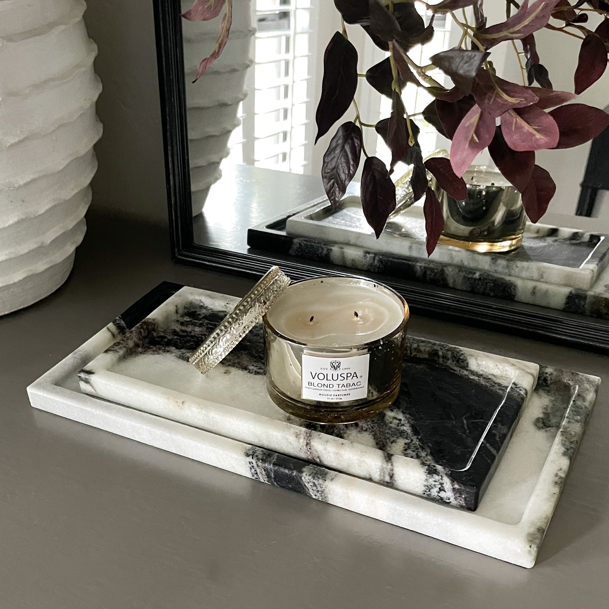 natural black and white marble stone tray, marble coffee table tray