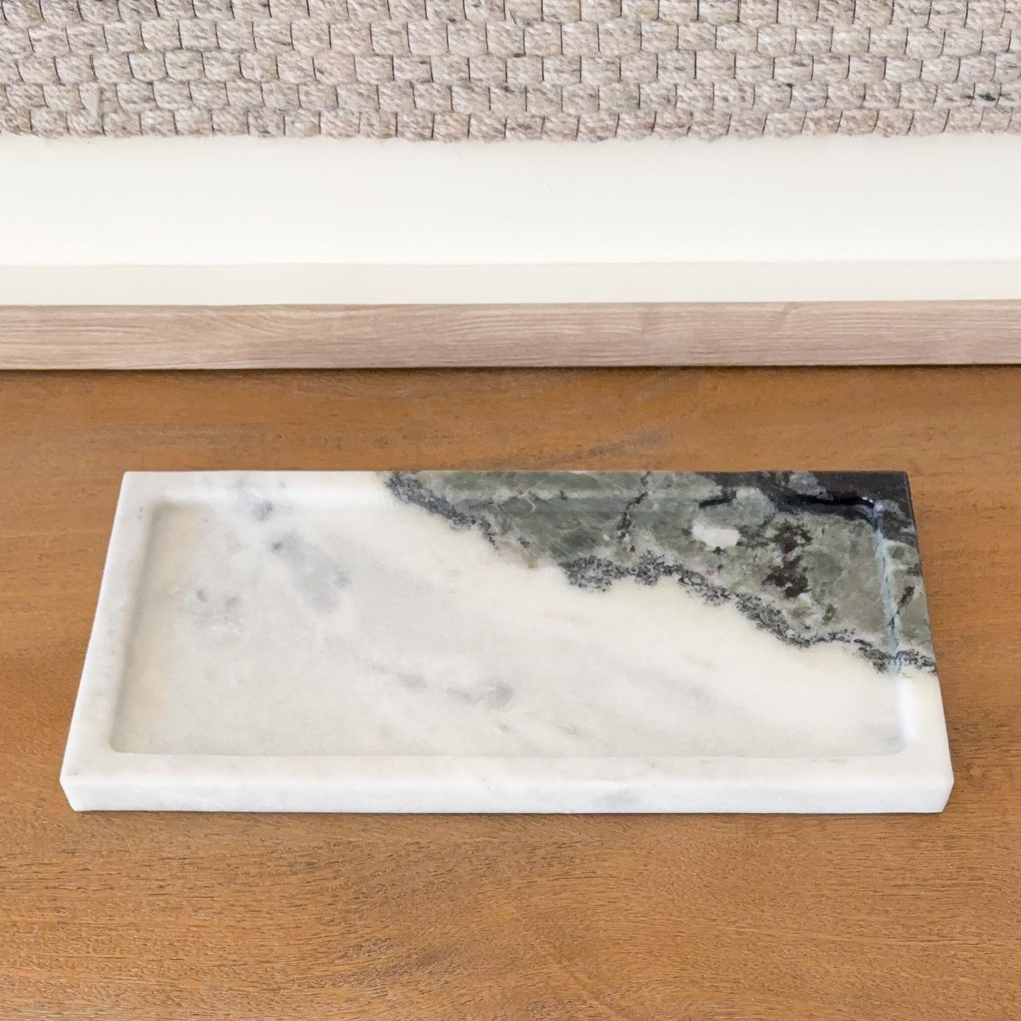 Rectangular panda marble tray with grey veining