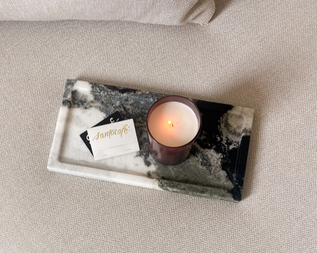 Panda marble tray handcrafted in Portugal with black white and grey natural veining