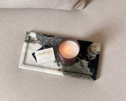 Panda marble tray handcrafted in Portugal with black white and grey natural veining