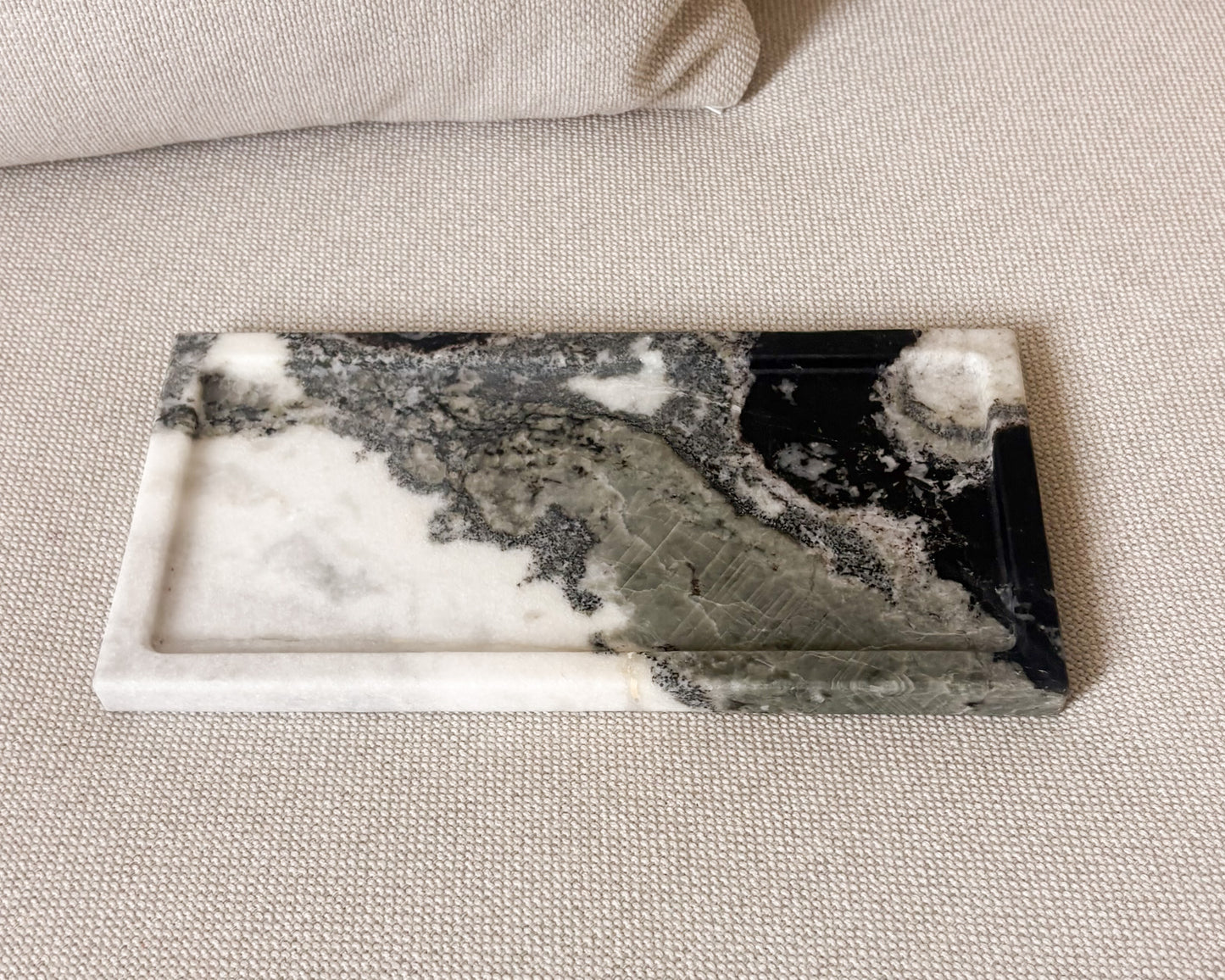 Portuguese Panda marble tray with natural black grey and white stone pattern