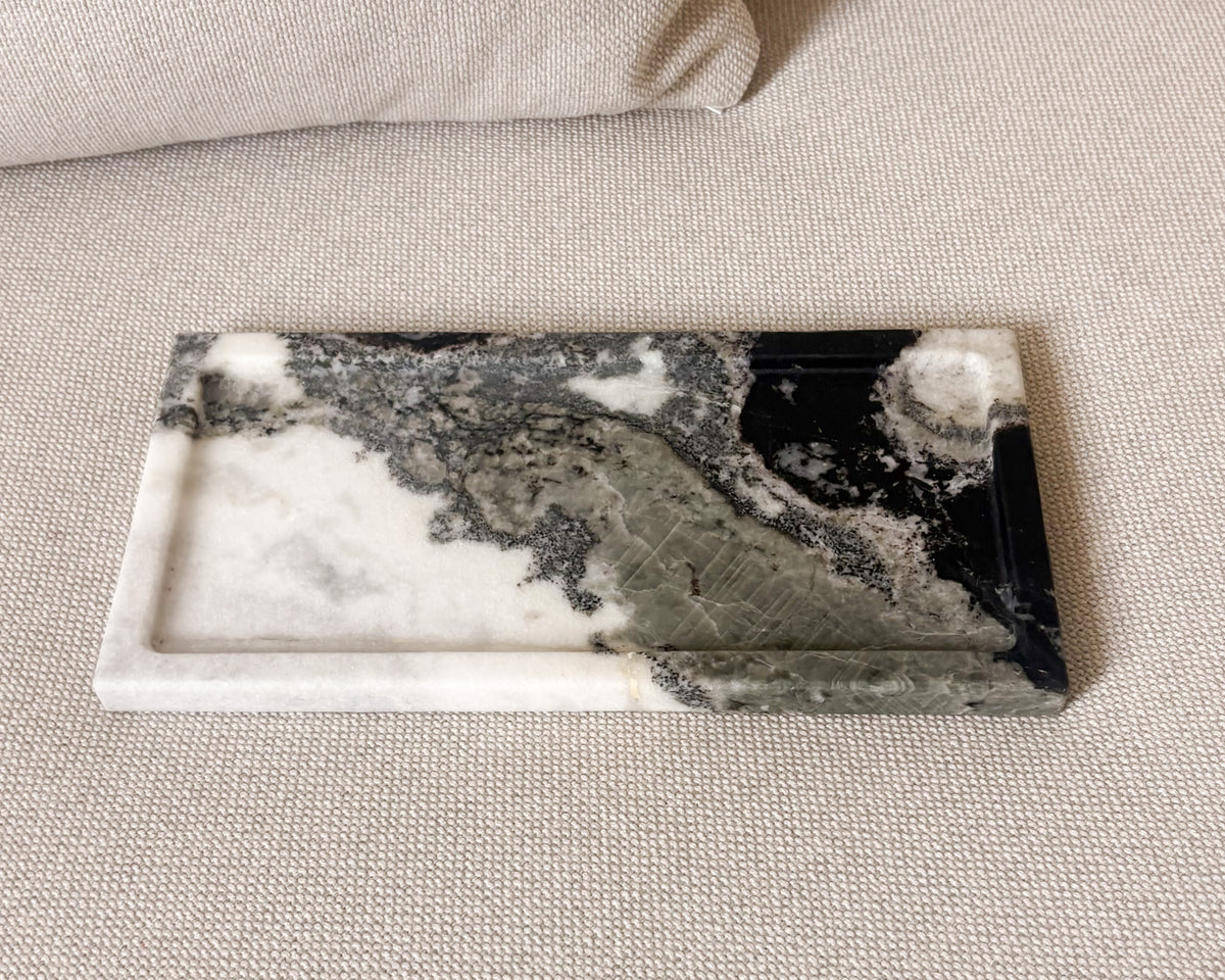 Portuguese Panda marble tray with natural black grey and white stone pattern