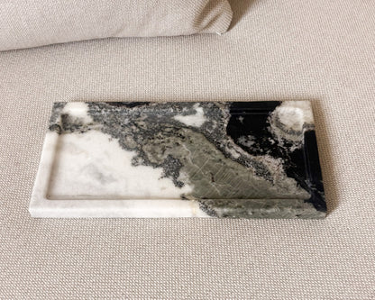 Portuguese Panda marble tray with natural black grey and white stone pattern