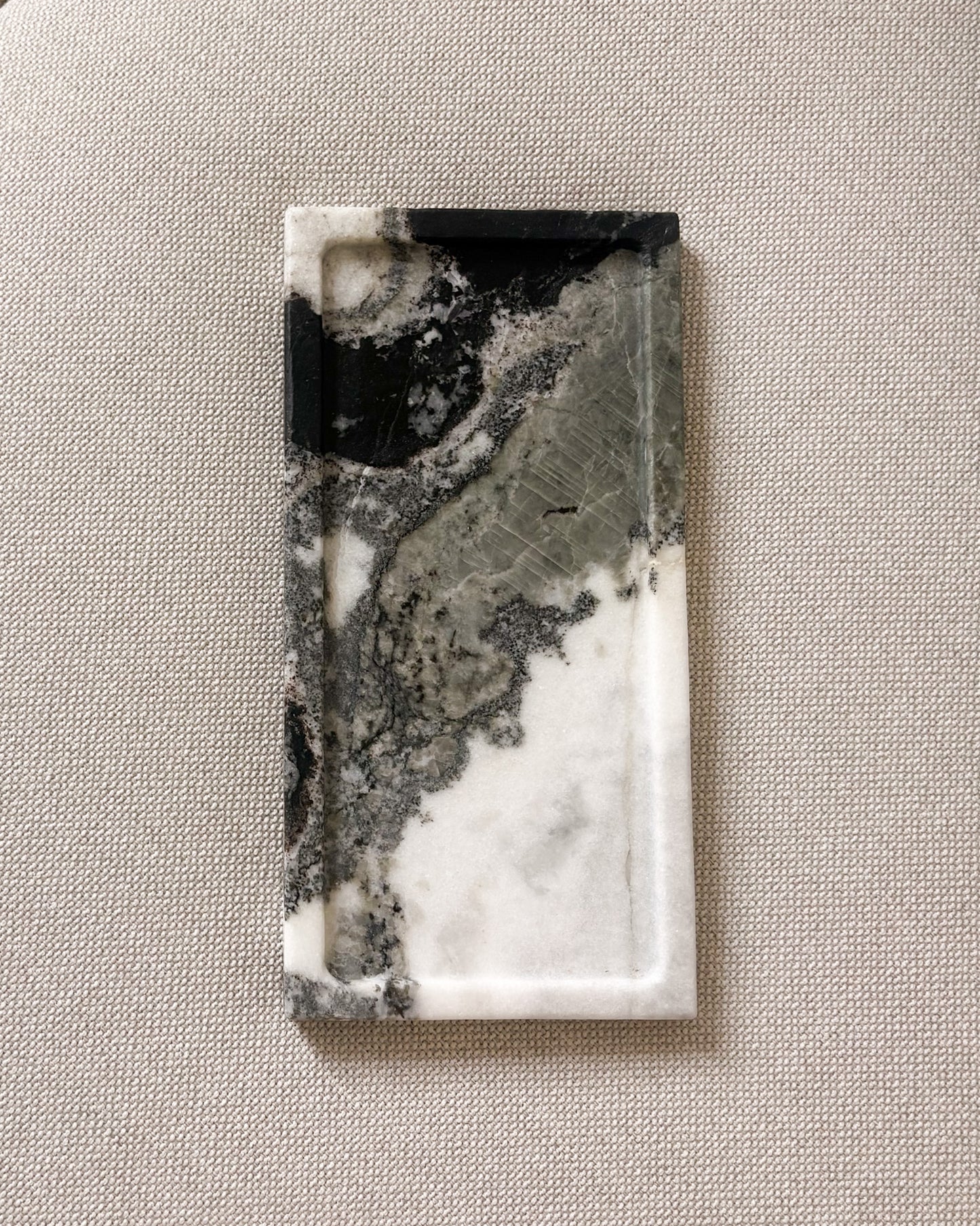 Rectangular Panda marble decorative tray with dramatic black and white veining