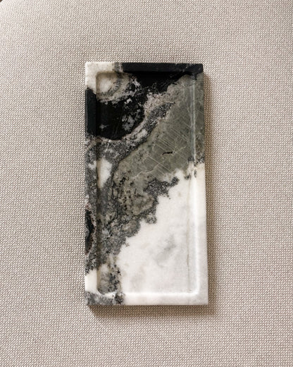 Rectangular Panda marble decorative tray with dramatic black and white veining
