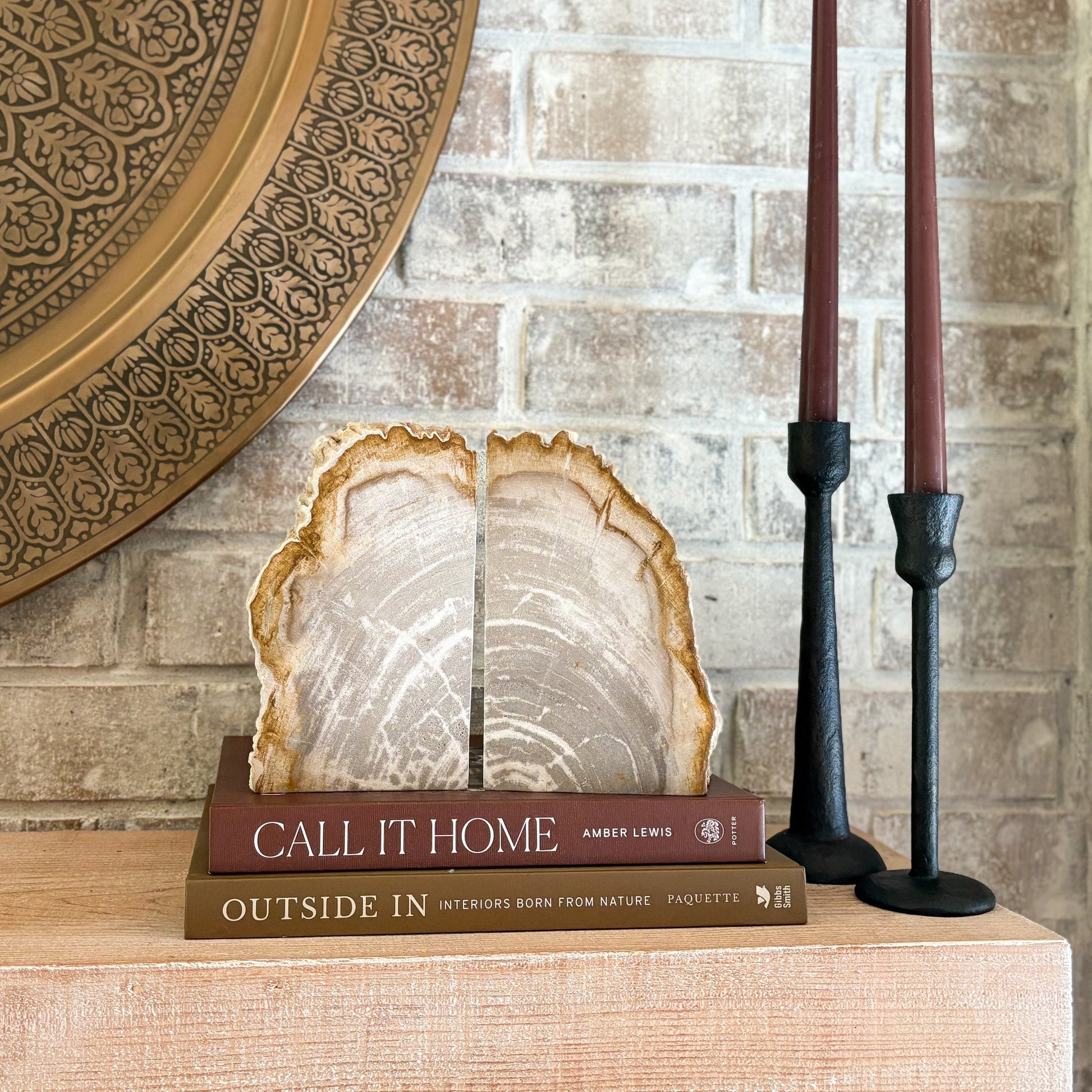 indonesian petrified wood bookend pair