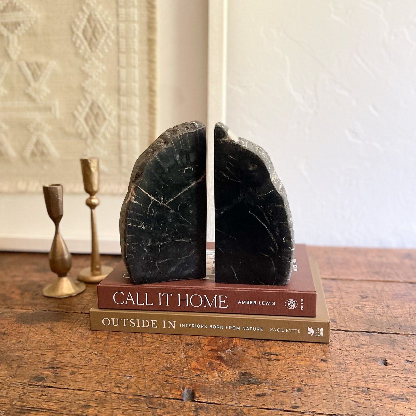 indonesian black petrified wood bookend pair, natural home accents