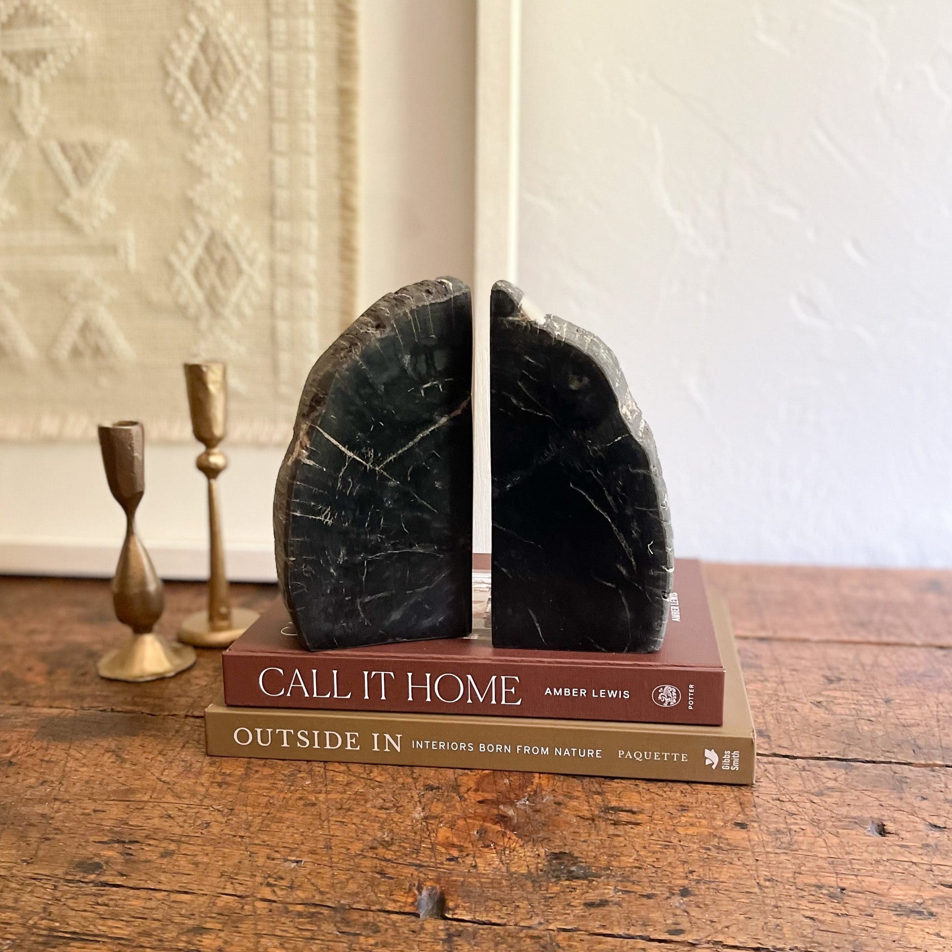 indonesian black petrified wood bookend pair, natural home accents