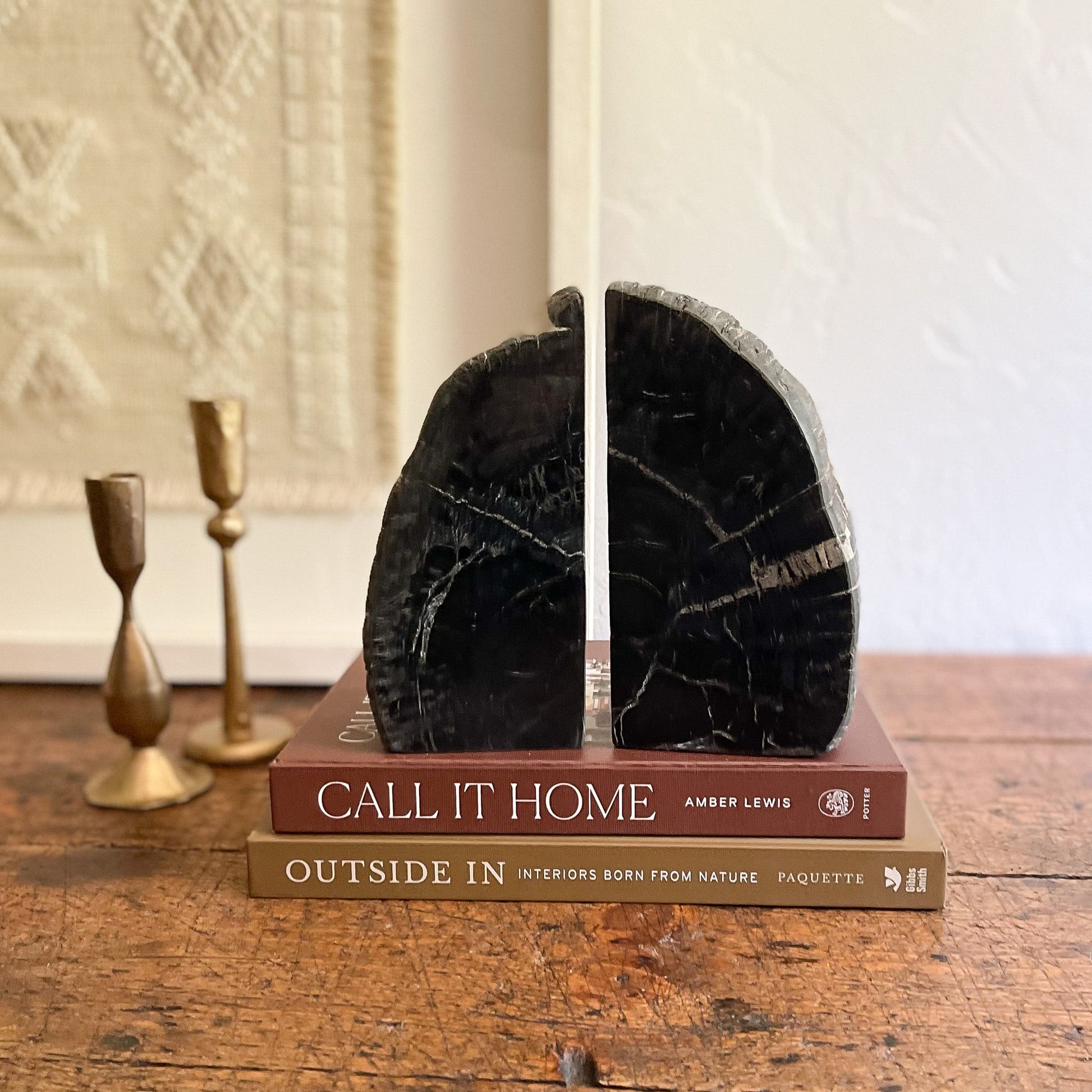 indoneisan petrified wood bookend pair