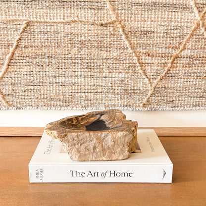 Natural petrified wood bowl from Indonesia, handcrafted fossilized wood accent bowl with raw edge