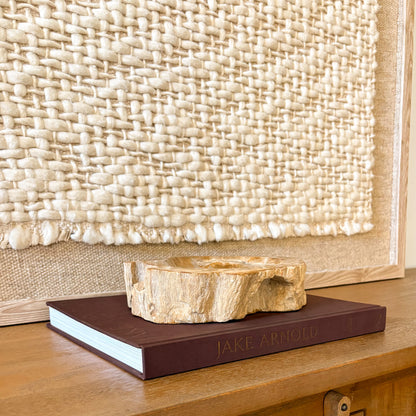 Small Indonesian petrified wood bowl made from fossil wood, natural stone decorative bowl with earthy mineral patterns