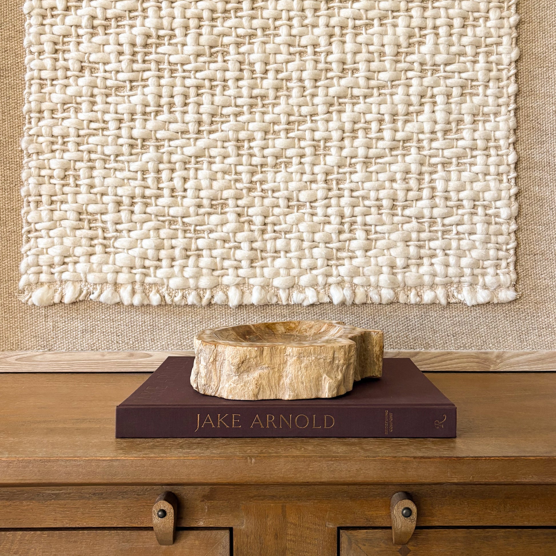 Hand carved small petrified wood bowl with visible fossil wood grain