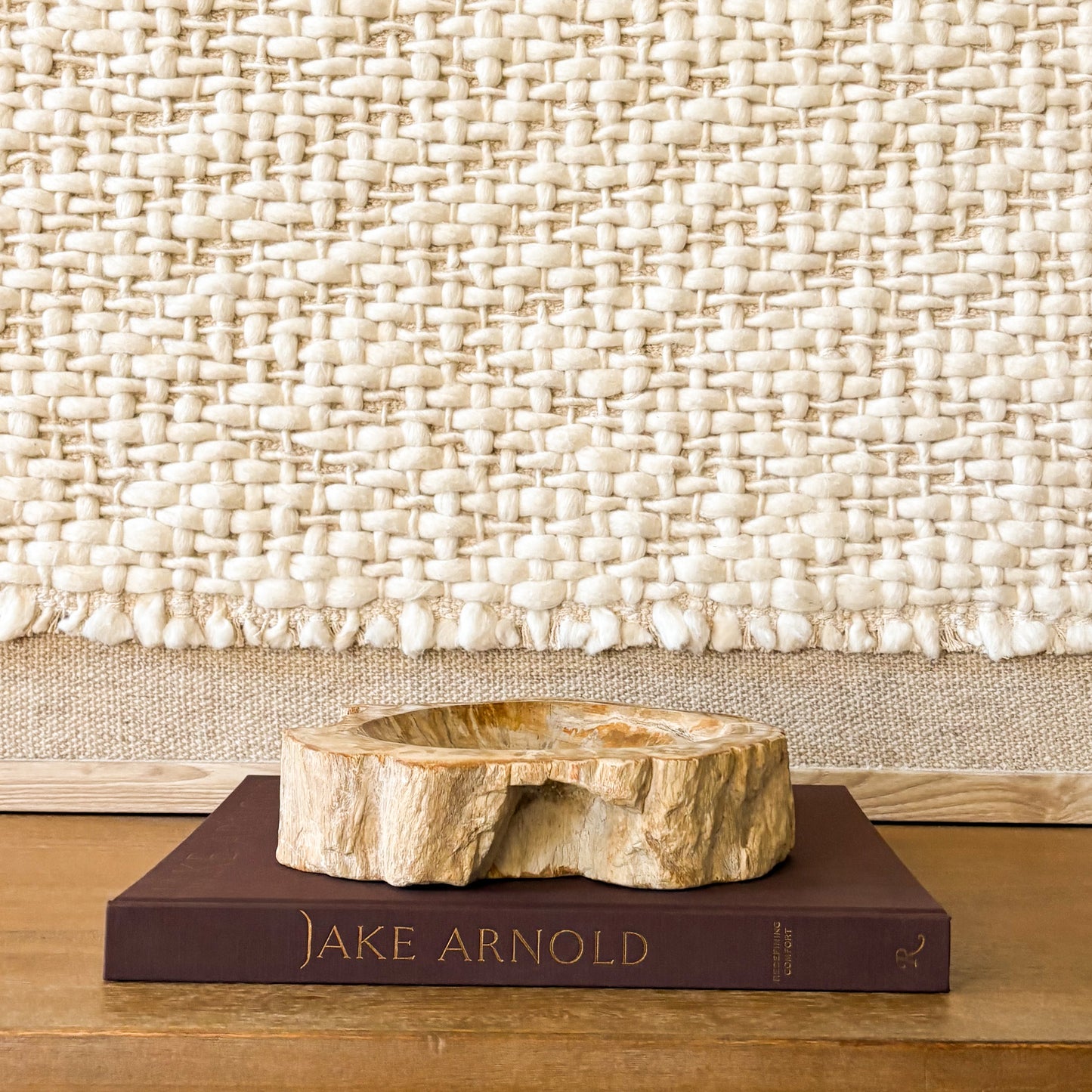 Indonesian fossil wood bowl with organic shape and natural stone texture