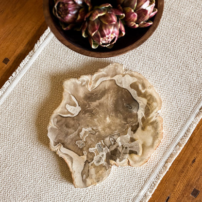 Premium Indonesian petrified wood serving board for charcuterie, cheese, and appetizers