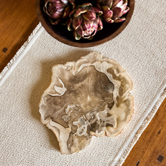 Premium Indonesian petrified wood serving board for charcuterie, cheese, and appetizers