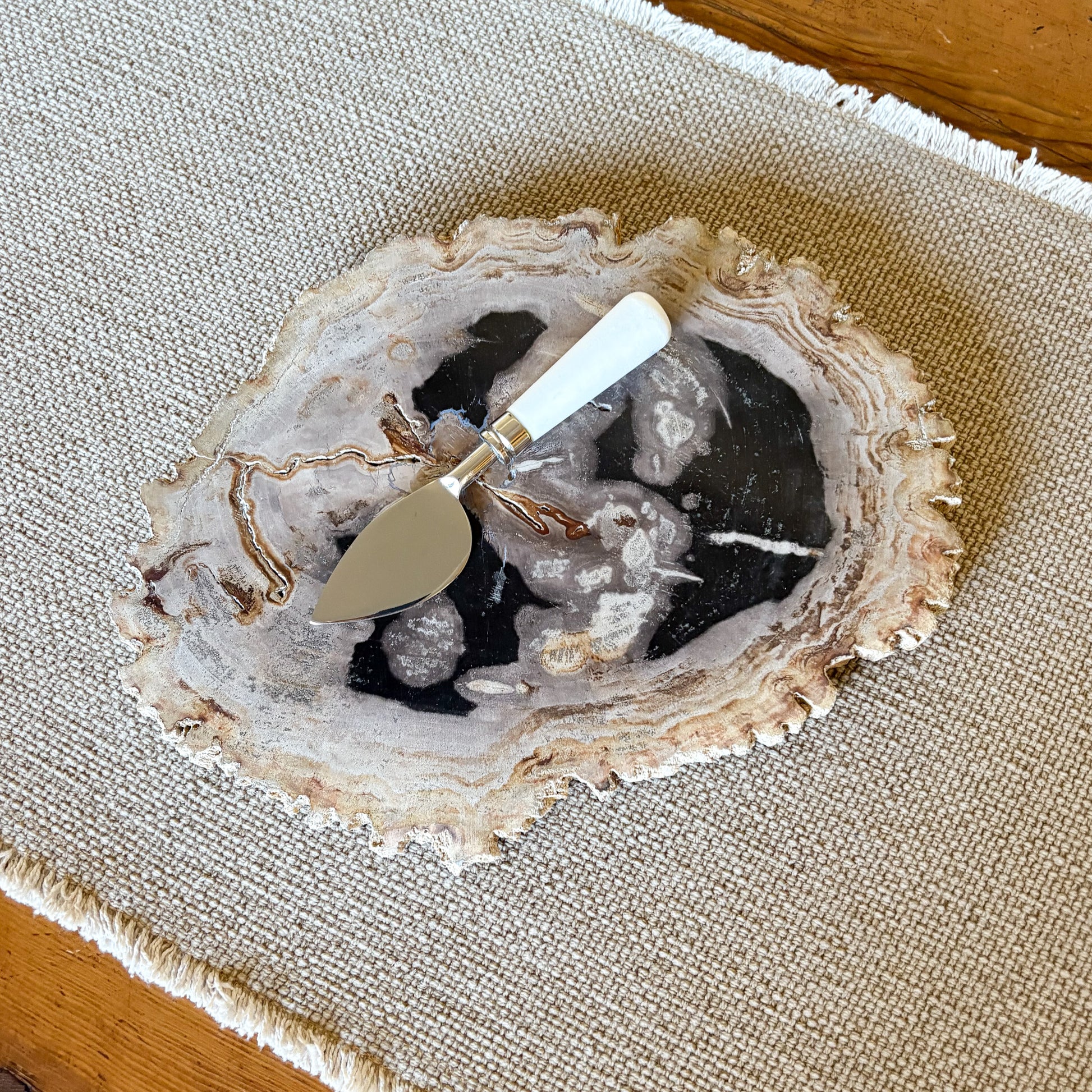 petrified wood serving platter, natural home decor