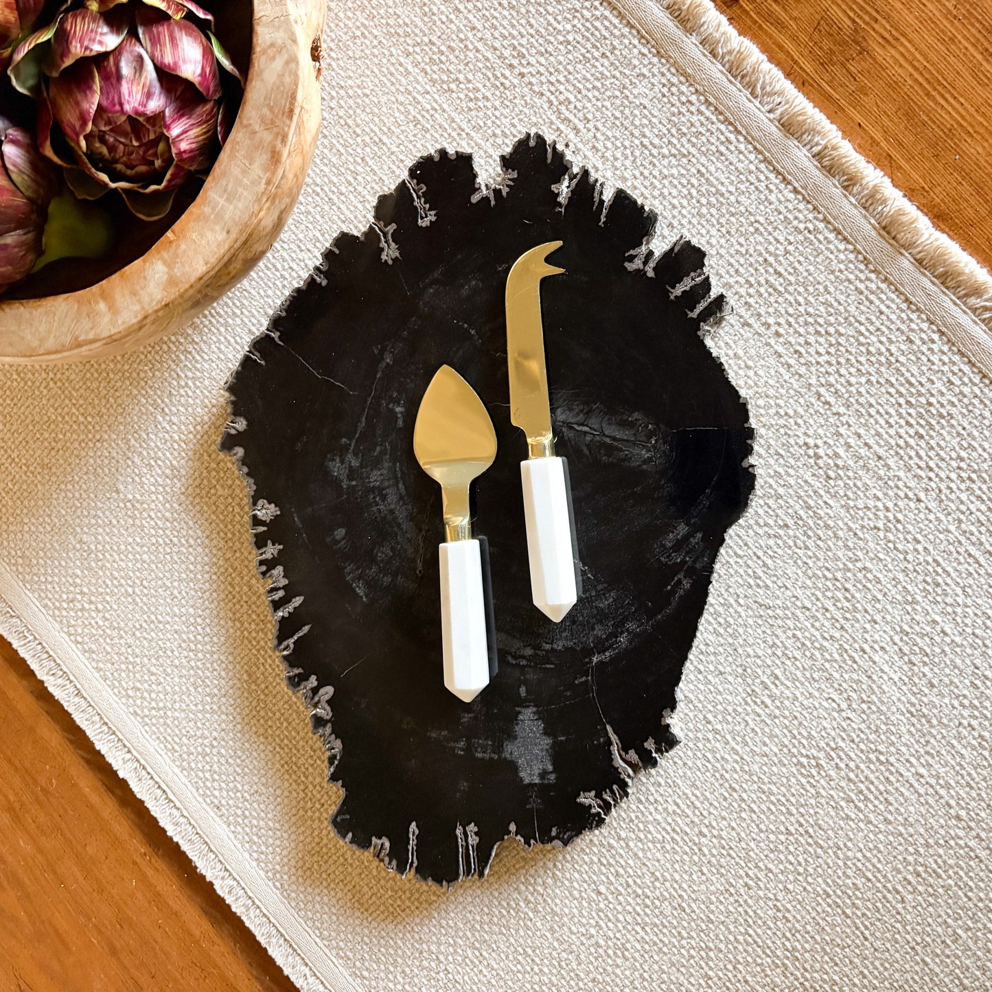 black petrified wood cheese tray