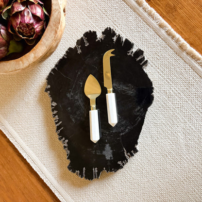 black petrified wood cheese tray