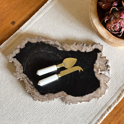 black petrified wood cheese board