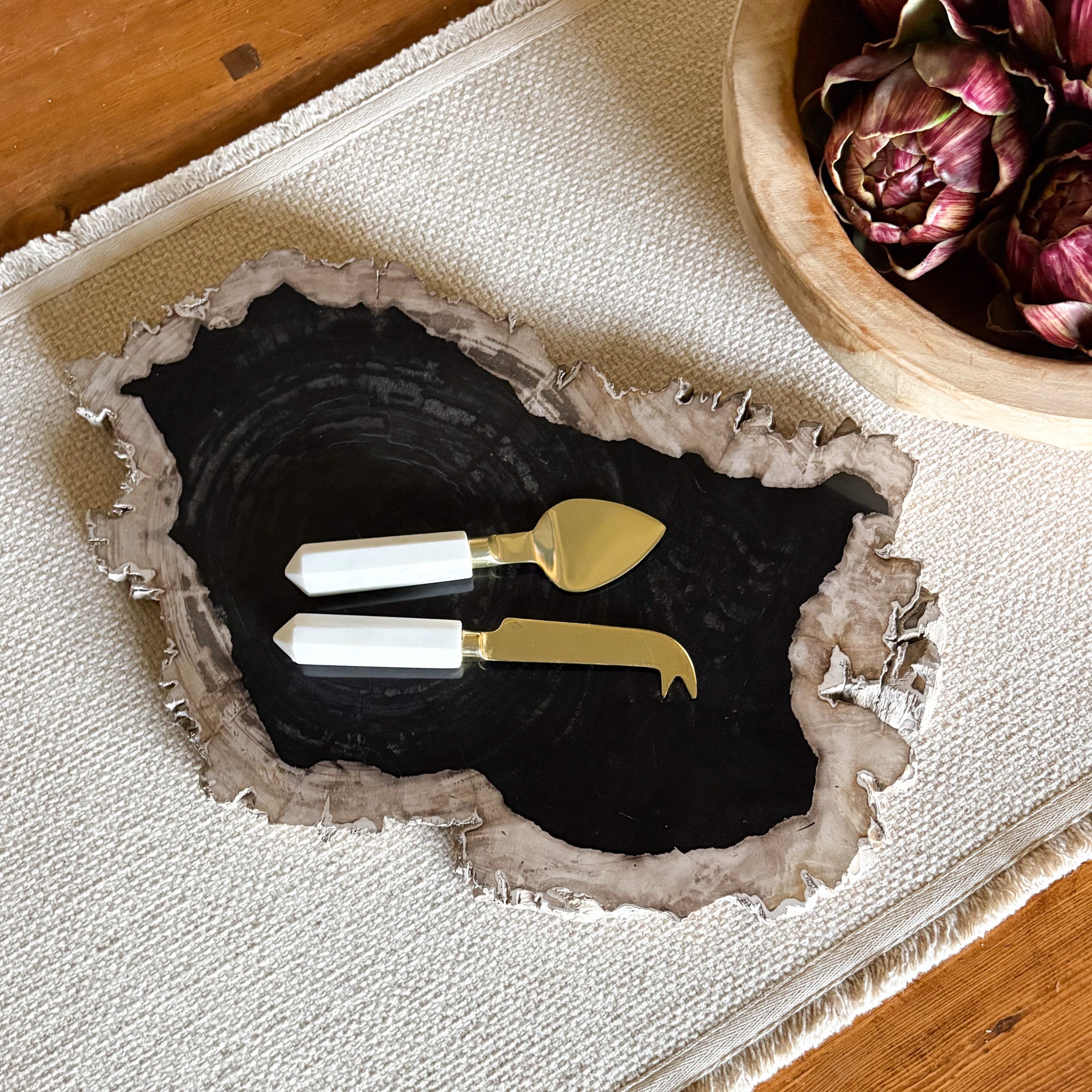 Natural Stone Serving Tray - Petrified Wood Charcuterie Board
