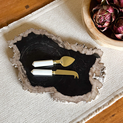 black petrified wood serving tray