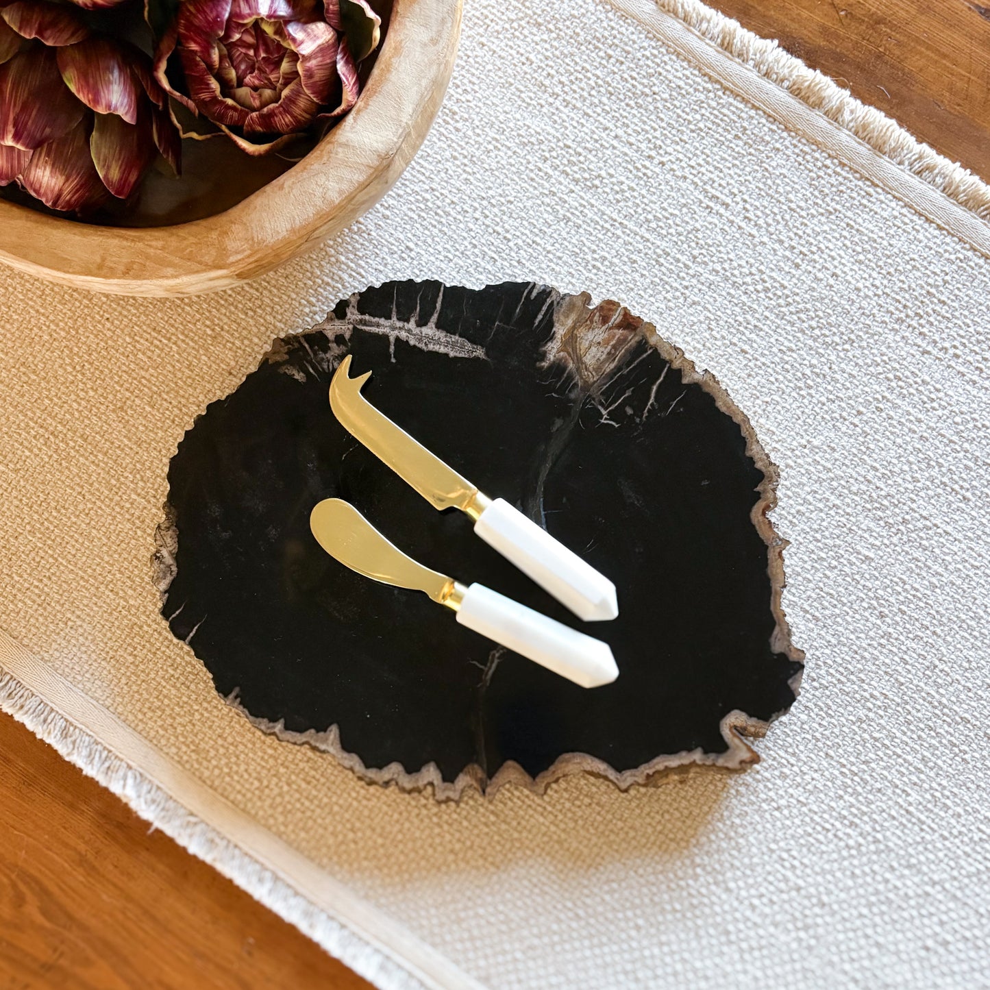 black petrified wood charcuterie board